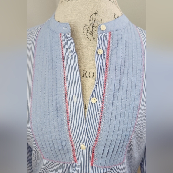 SPRINGFIELD blue striped button down women's shirt with standing collar- S (36) - Picture 4 of 9